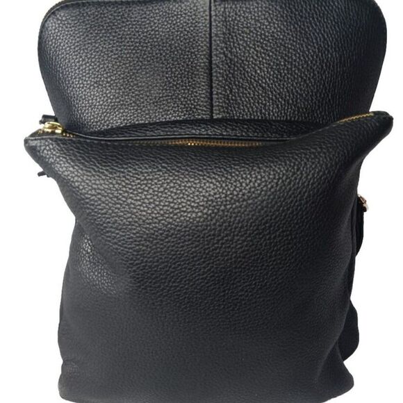 L.CREDI Black Leather Backpack Convertible Shoulder Bag Daypack Made in Italy main image 9